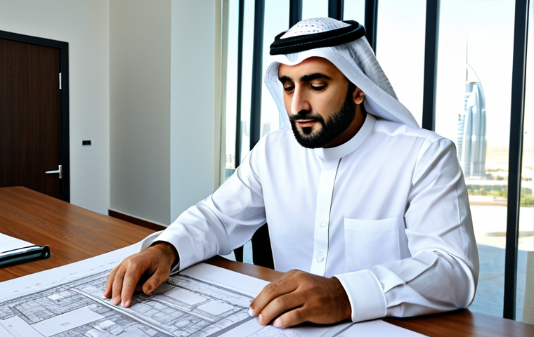 Modern Architect at Work**

"A professional Arab architect, fully clothed in modest professional attire, reviewing blueprints at a bright, sunlit desk in a modern architectural office in Dubai, UAE. Detailed blueprints are spread across the desk, and a 3D model of a building is visible in the background. Natural pose, perfect anatomy, well-formed hands, proper finger count, high-resolution, safe for work, appropriate content, professional, family-friendly."

**