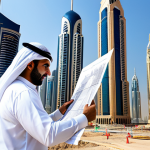 **

A professional Arab architect, fully clothed in modest attire, reviewing blueprints at a construction site in Dubai with skyscrapers in the background, safe for work, perfect anatomy, professional photography, high quality.

**
