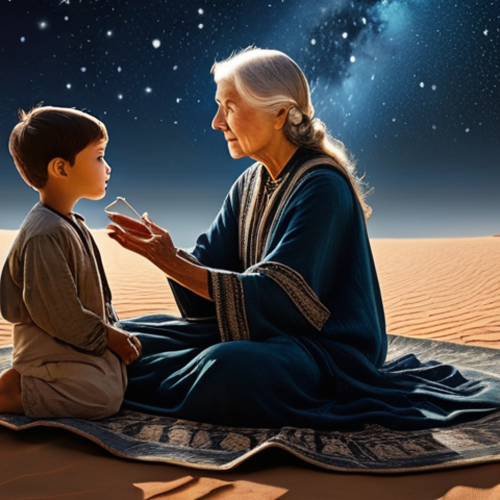 우주개발 역사 및 미래 전망 - **Prompt:** "A captivating and serene scene depicting an elderly woman and a young child, both modes...