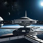 Home 16 지구와 달 사이의 우주 교통망 - **Prompt:** A highly detailed, cinematic image of a bustling, futuristic space transportation networ...