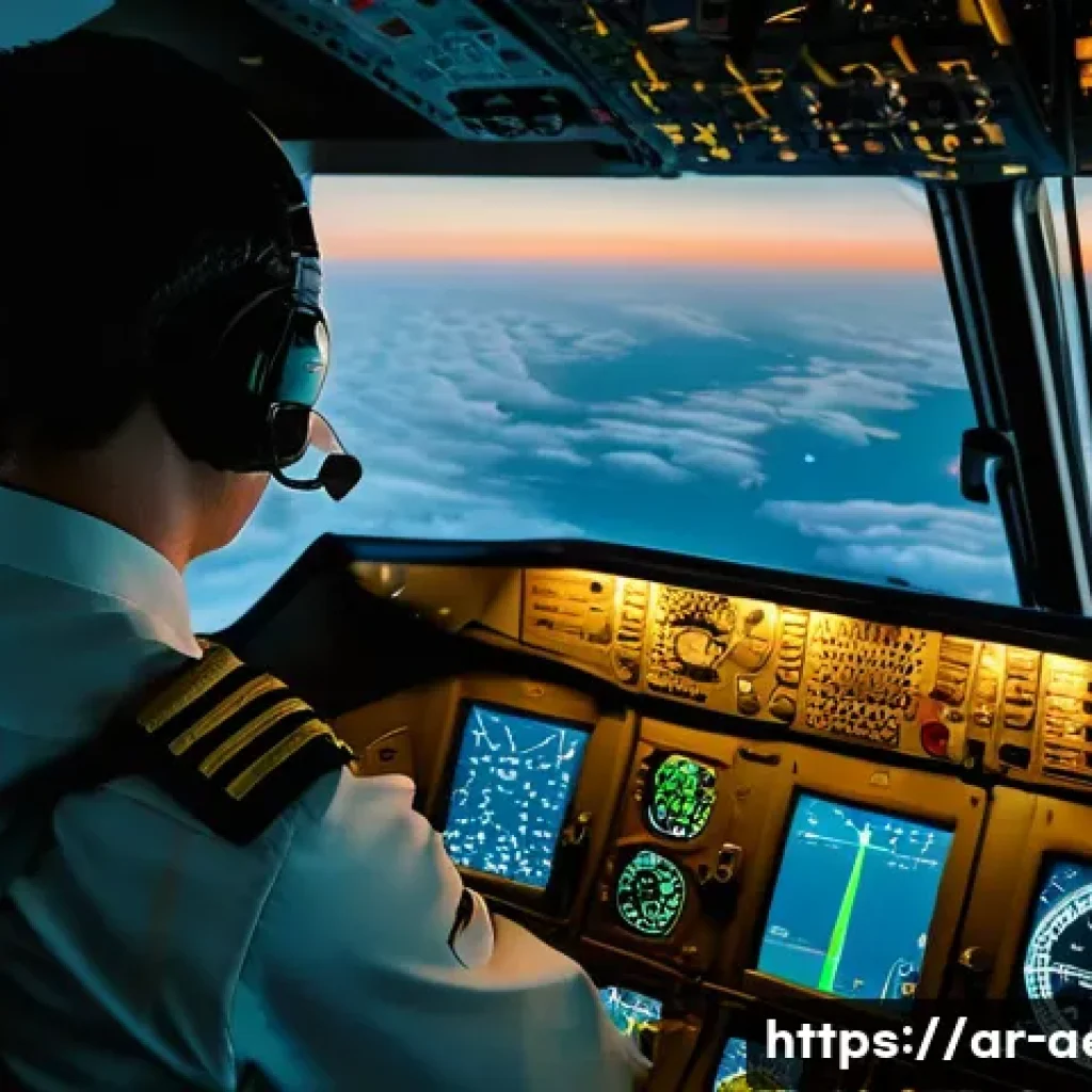 항공기 레이더 시스템 - **Prompt:** "A highly detailed, cinematic shot from inside a modern aircraft cockpit during a modera...