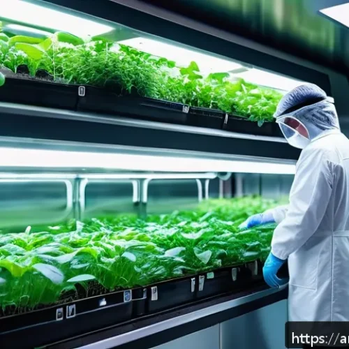 우주용 바이오 기술 - A futuristic closed-loop space agriculture system inside a high-tech space station module, featuring...