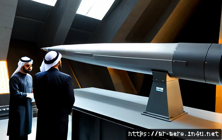 극초음속 미사일 개발 - Photorealistic aerospace research laboratory in a modern Gulf Arab city, Arab engineers in modest pr...